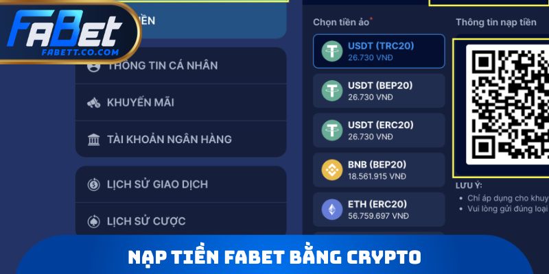 Nạp tiền FABET bằng Crypto